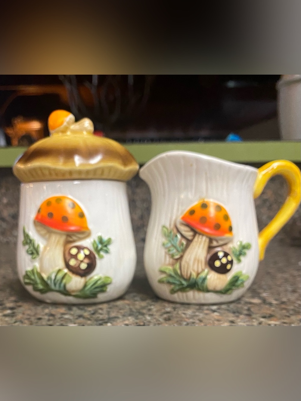 Vintage Merry Mushroom Sears 1970’s Creamer and Sugar Bowl Set